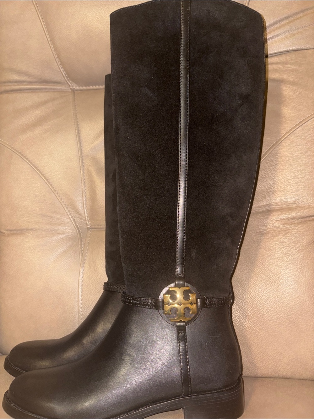 Tory Burch Perfect Black Calf Leather/Nat Suede Miller 25mm Boot - Black - Picture 3 of 4